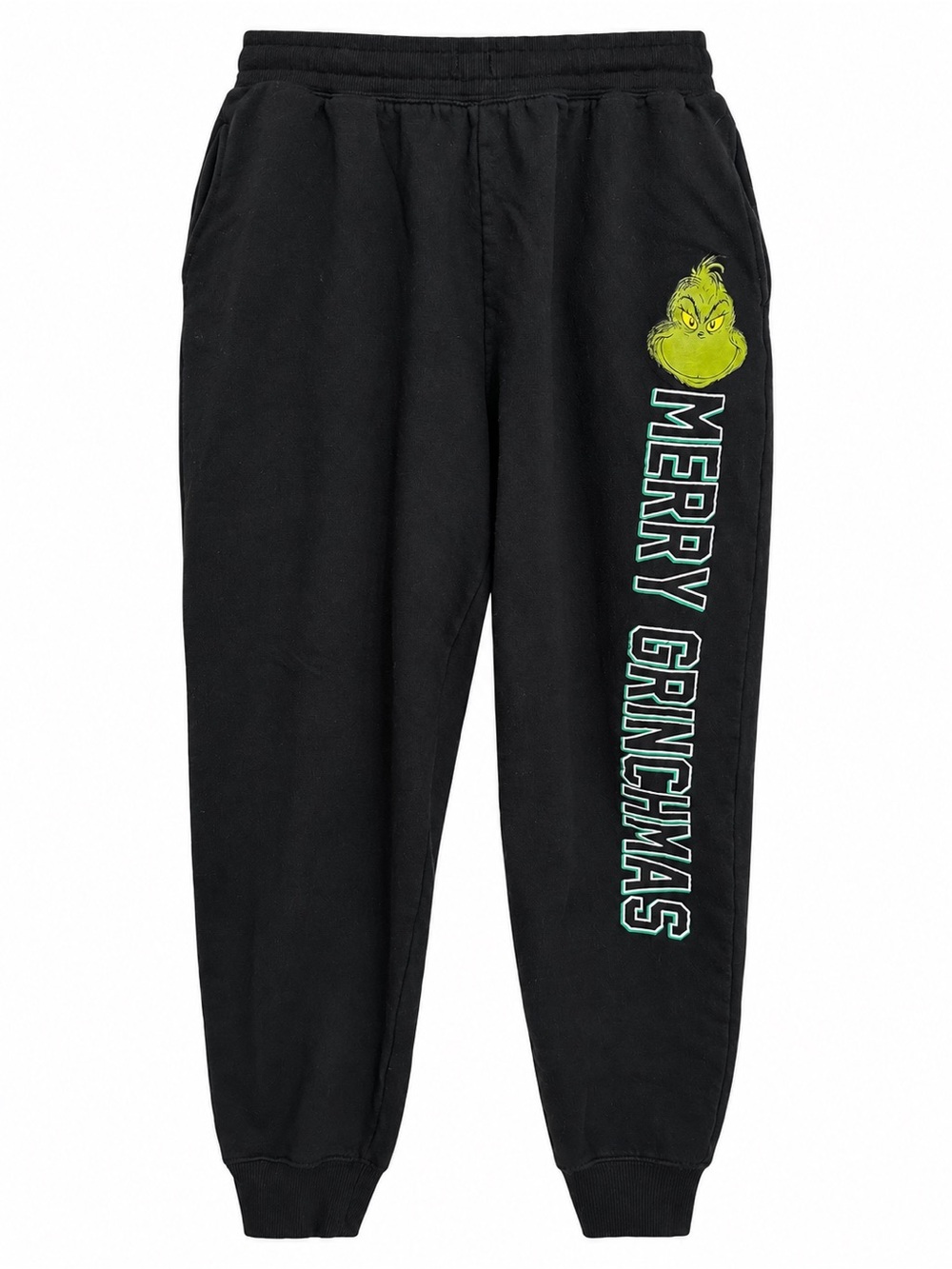 Merry Grinchmas Black Junior Jogger Sweatpants~ Size L 11/13~ Pockets. 💚🖤💚